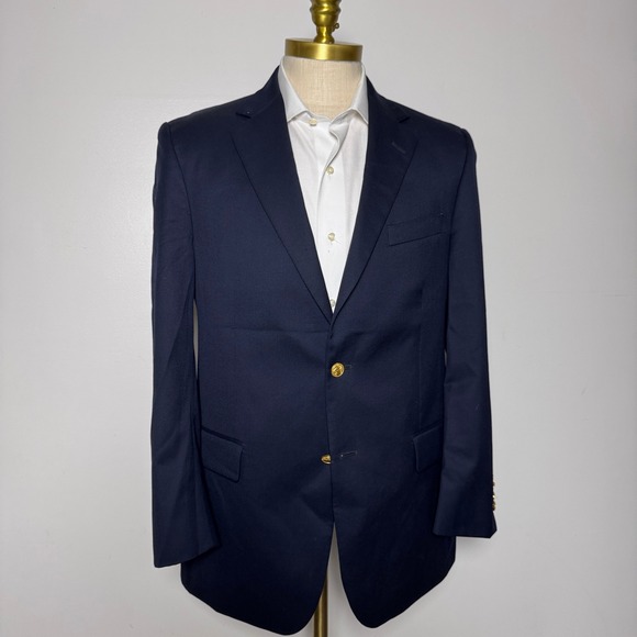 Brooks Brothers Other - Brooks Brothers Blazer Mens 40R Navy Blue Solid Gold Crest Buttons Wool 346